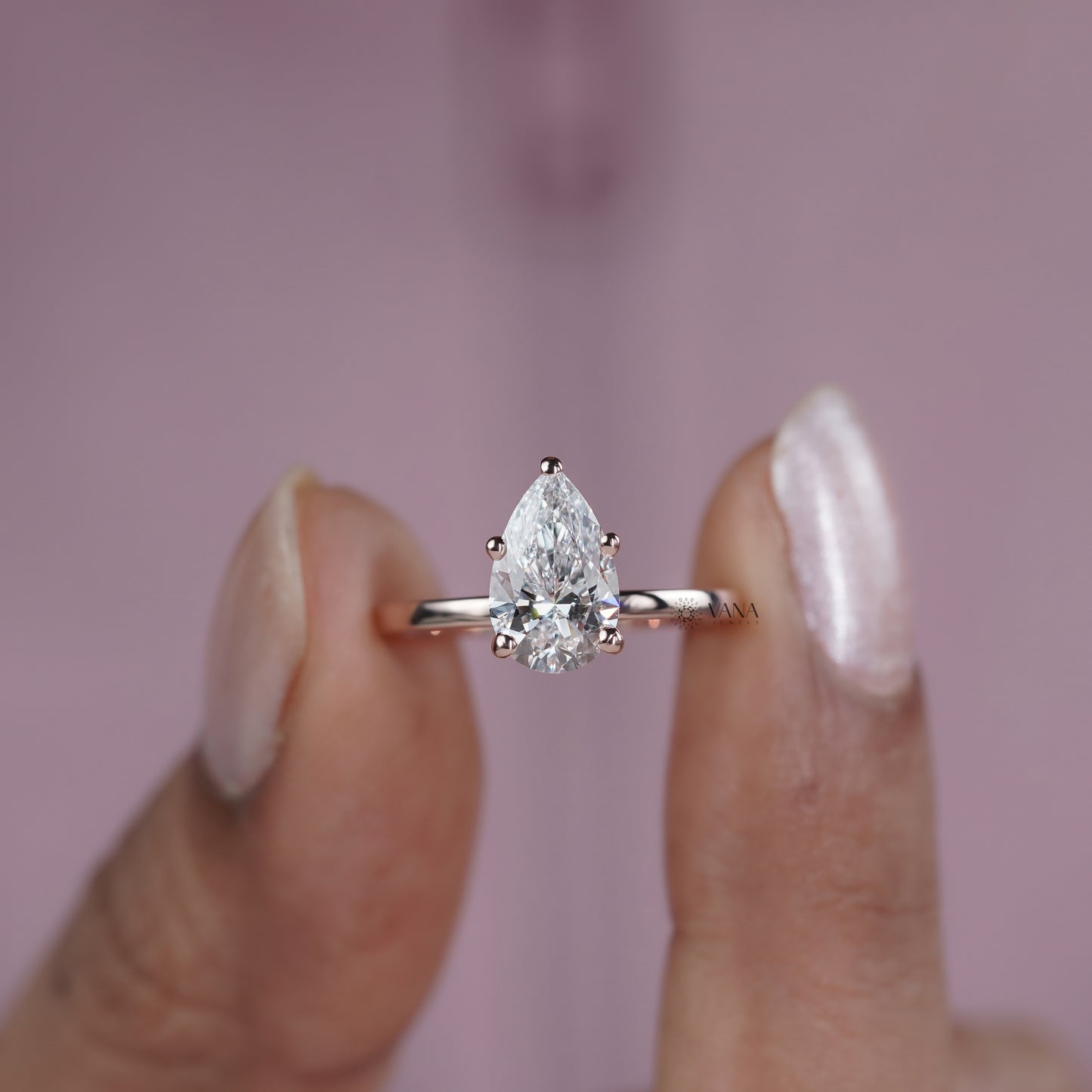 Pear Cut Lab Grown Diamond Solitaire Engagement Ring in 14K Rose Gold