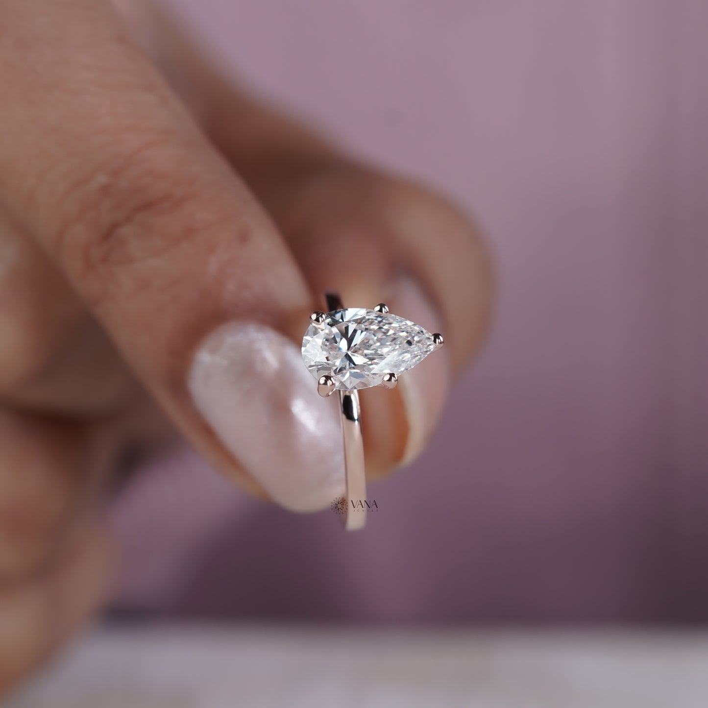 Pear Cut Lab Grown Diamond Solitaire Engagement Ring in 14K Rose Gold