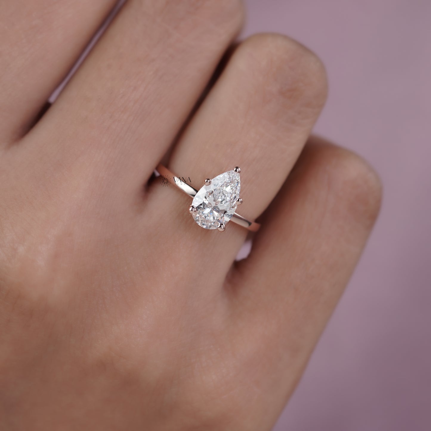 Pear Cut Lab Grown Diamond Solitaire Engagement Ring in 14K Rose Gold