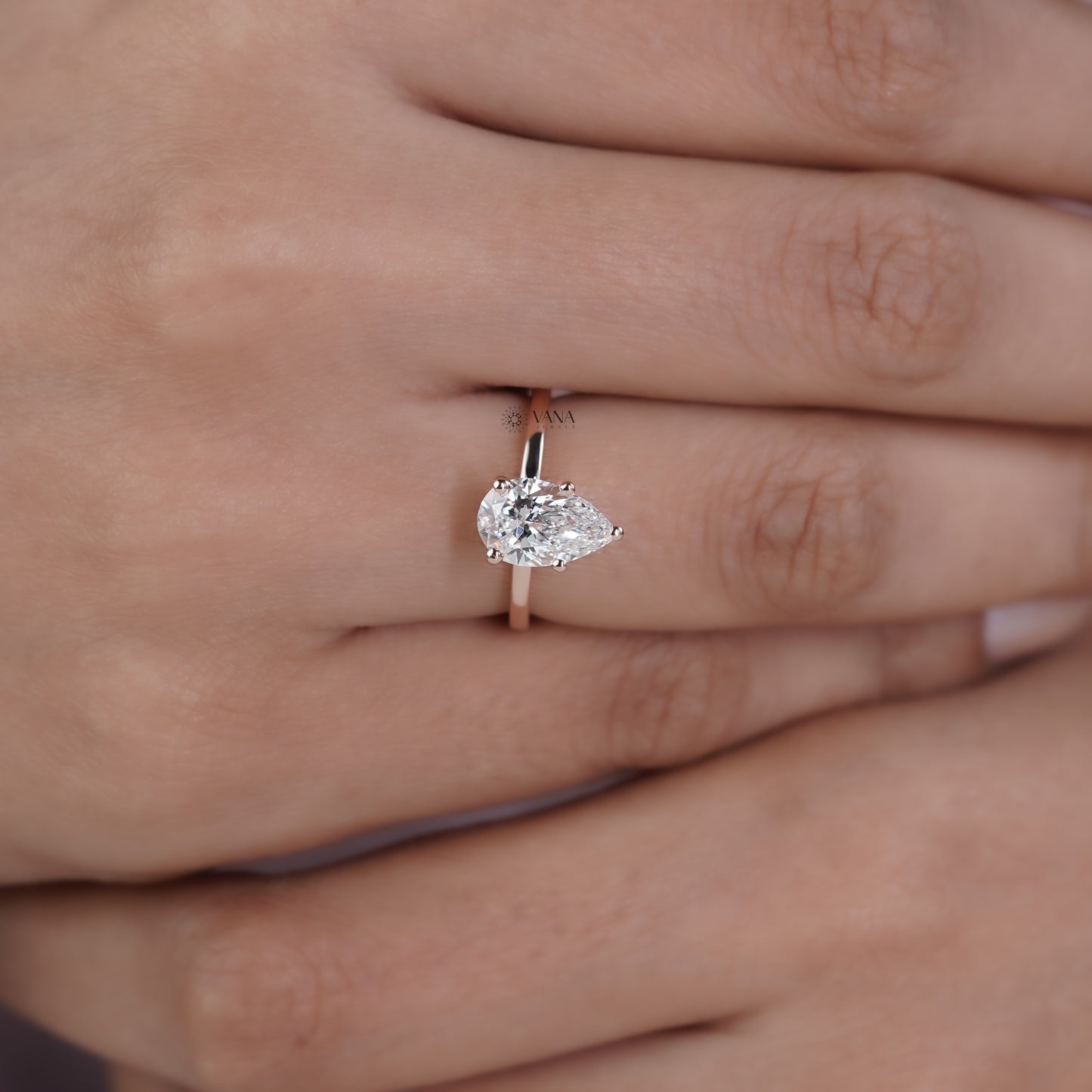 Pear Cut Lab Grown Diamond Solitaire Engagement Ring in 14K Rose Gold