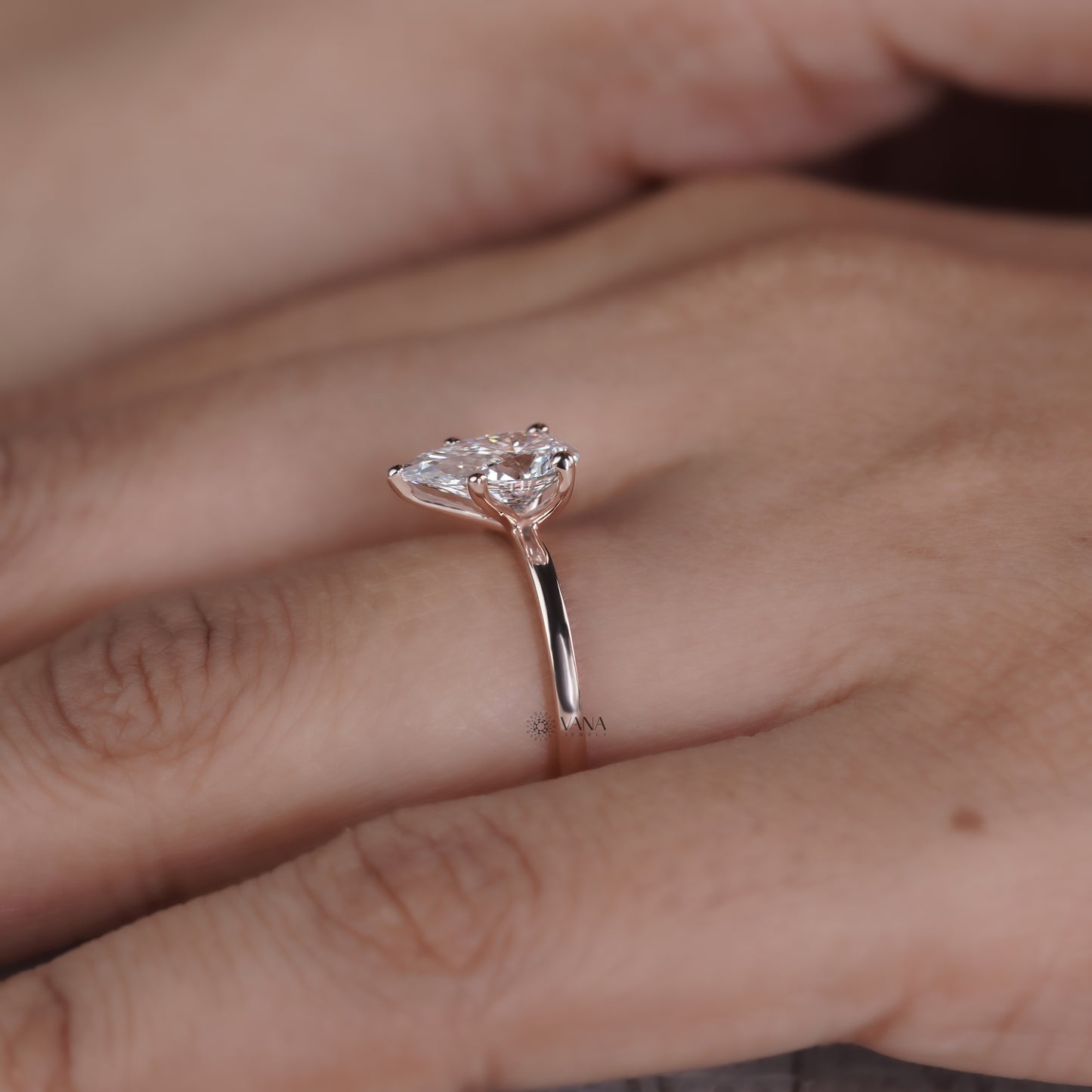 Pear Cut Lab Grown Diamond Solitaire Engagement Ring in 14K Rose Gold