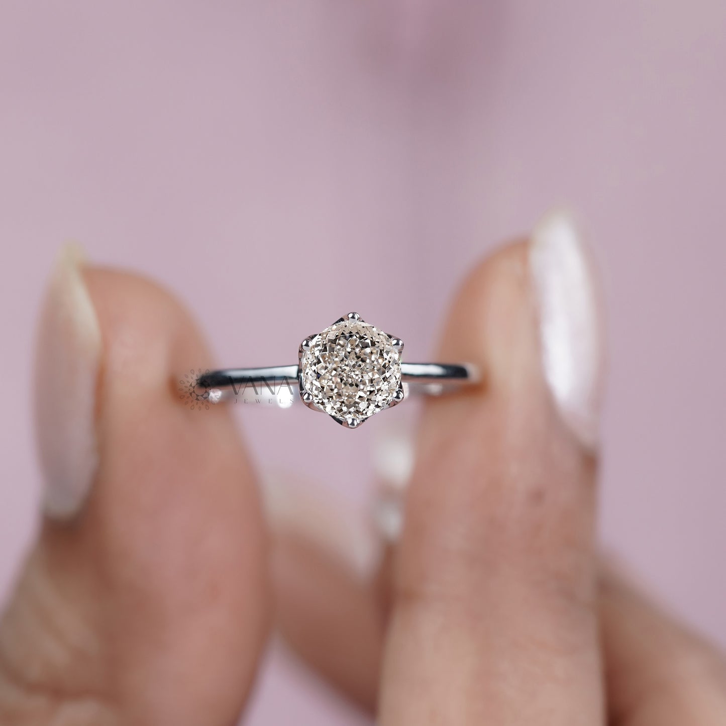 Portuguese Cut Lab Grown Diamond Solitaire Engagement Ring With Tulip Setting