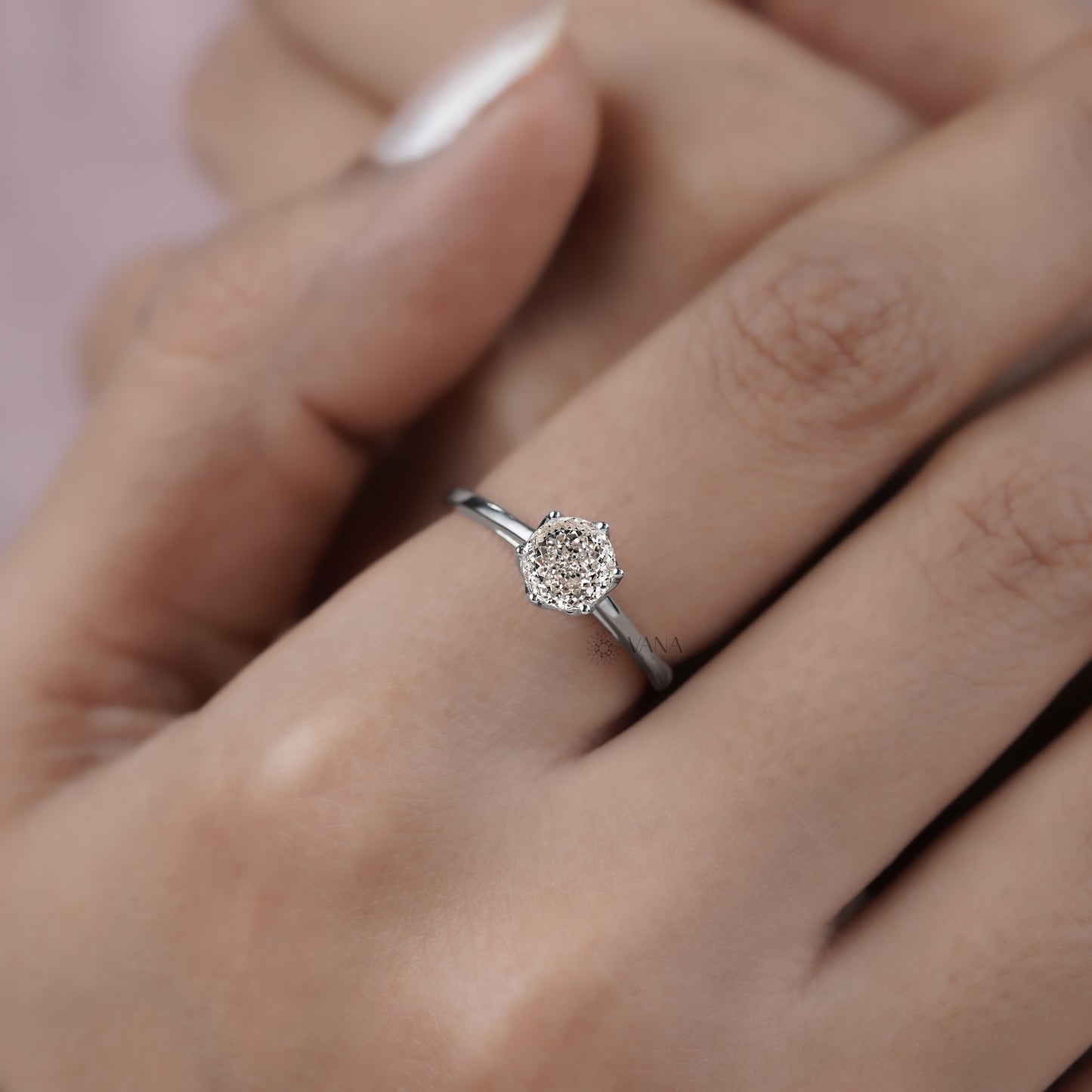 Portuguese Cut Lab Grown Diamond Solitaire Engagement Ring With Tulip Setting