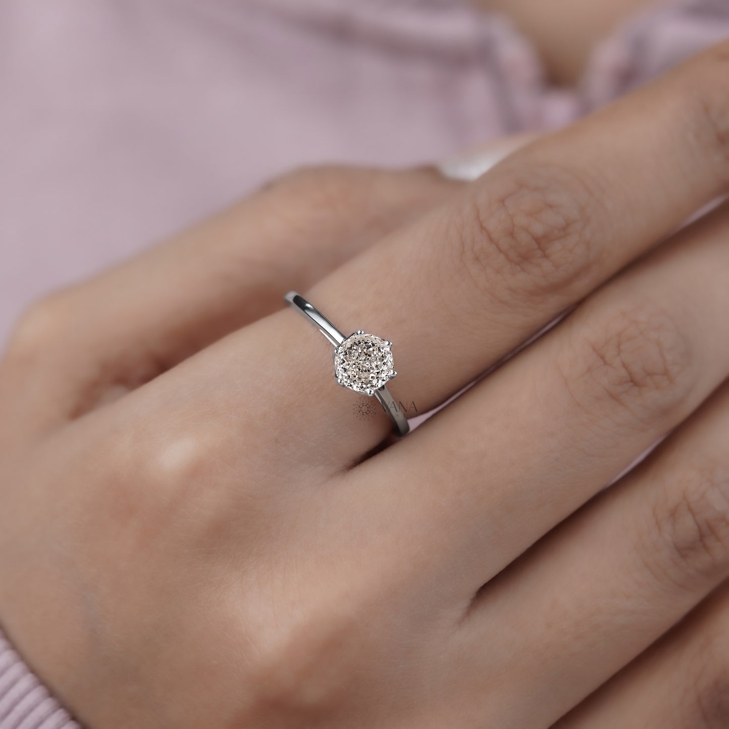 Portuguese Cut Lab Grown Diamond Solitaire Engagement Ring With Tulip Setting