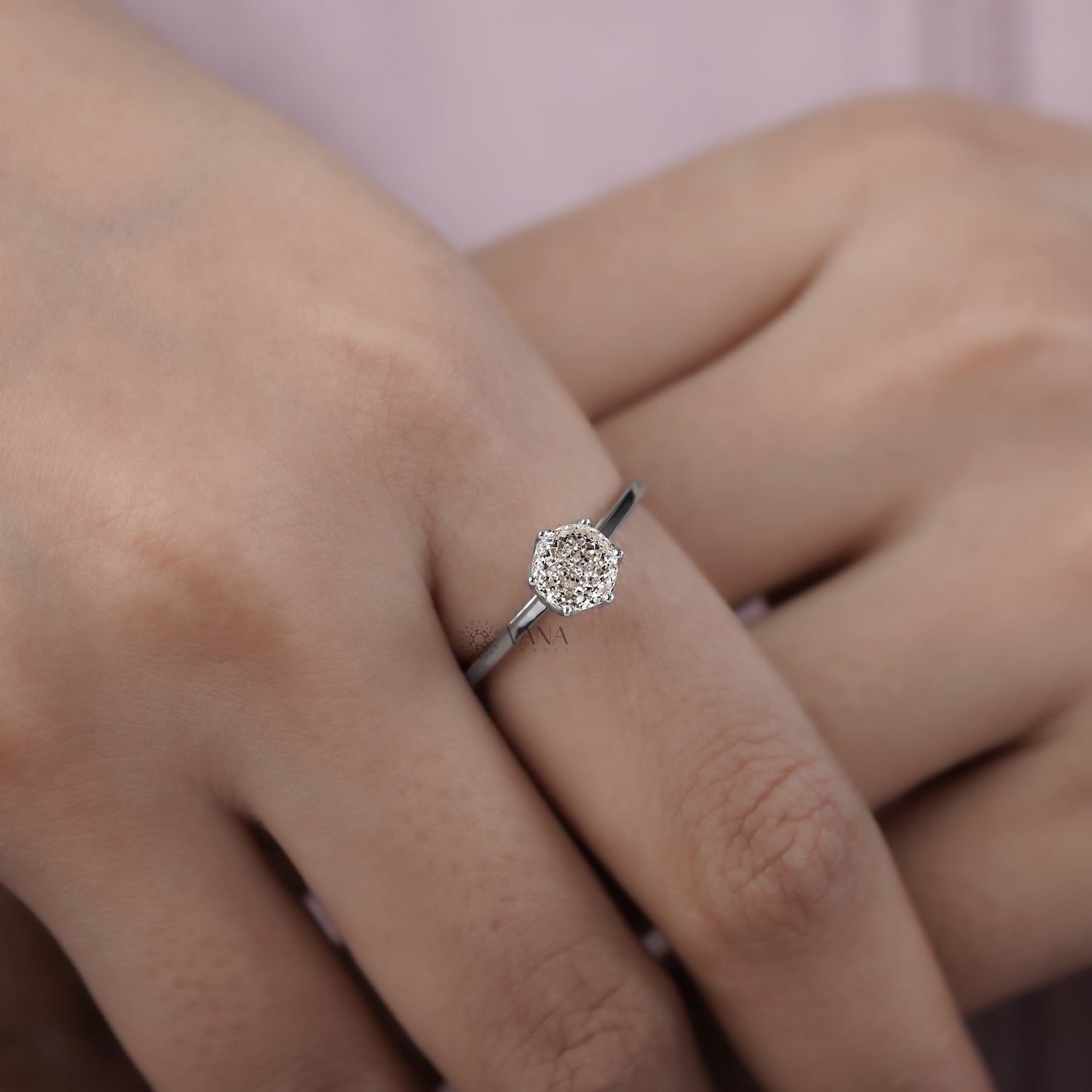 Portuguese Cut Lab Grown Diamond Solitaire Engagement Ring With Tulip Setting