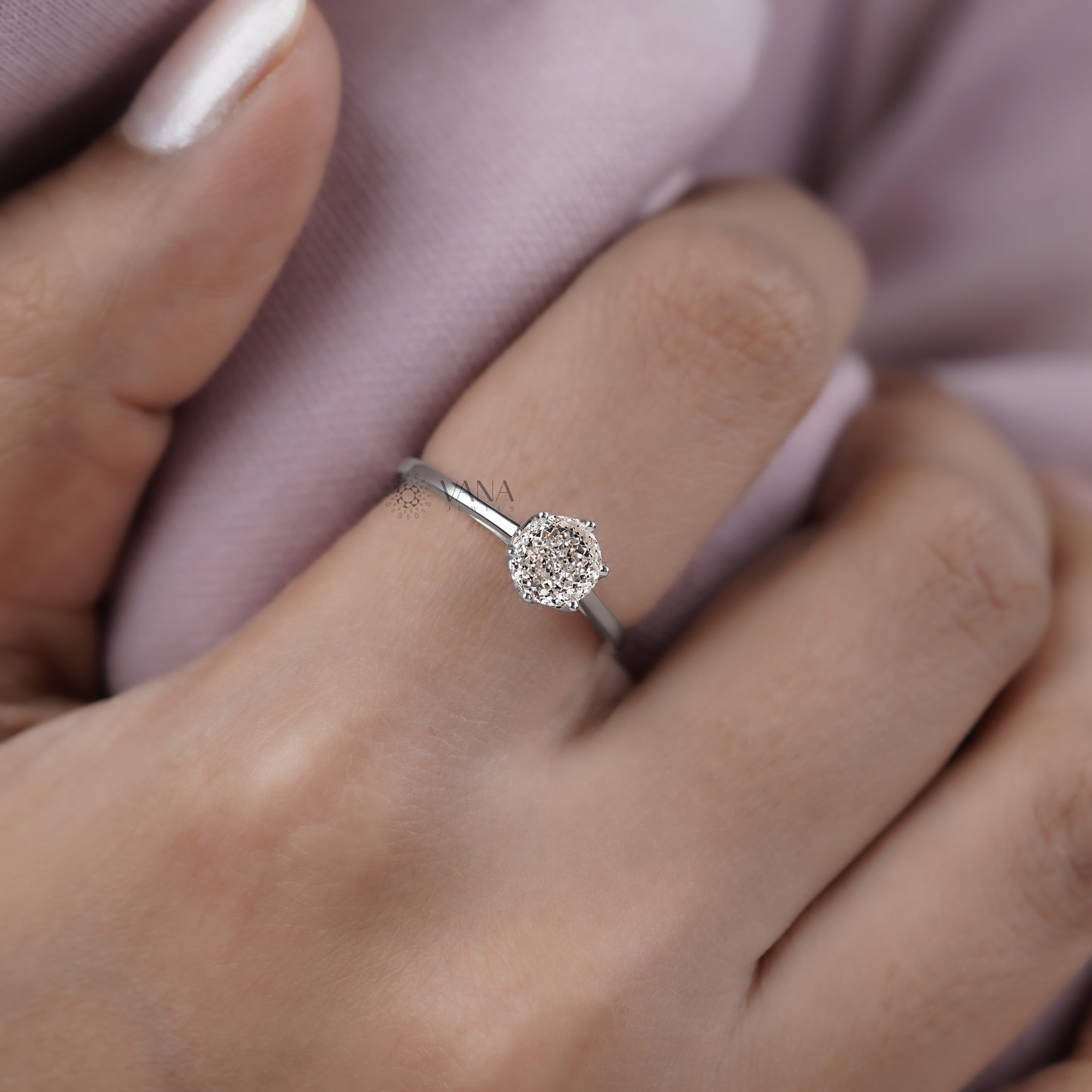 Portuguese Cut Lab Grown Diamond Solitaire Engagement Ring With Tulip Setting