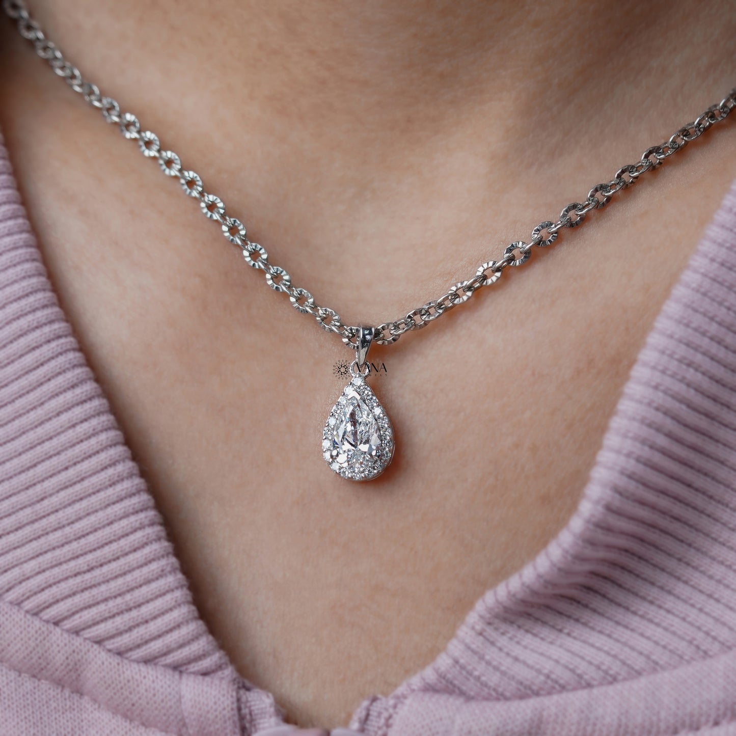 Pear Cut Lab Grown Diamond Wedding Pendant with Halo Setting for Womens Gift