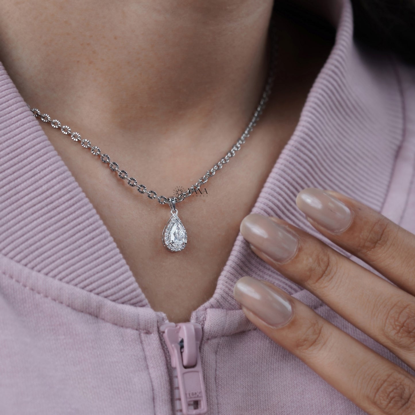 Pear Cut Lab Grown Diamond Wedding Pendant with Halo Setting for Womens Gift