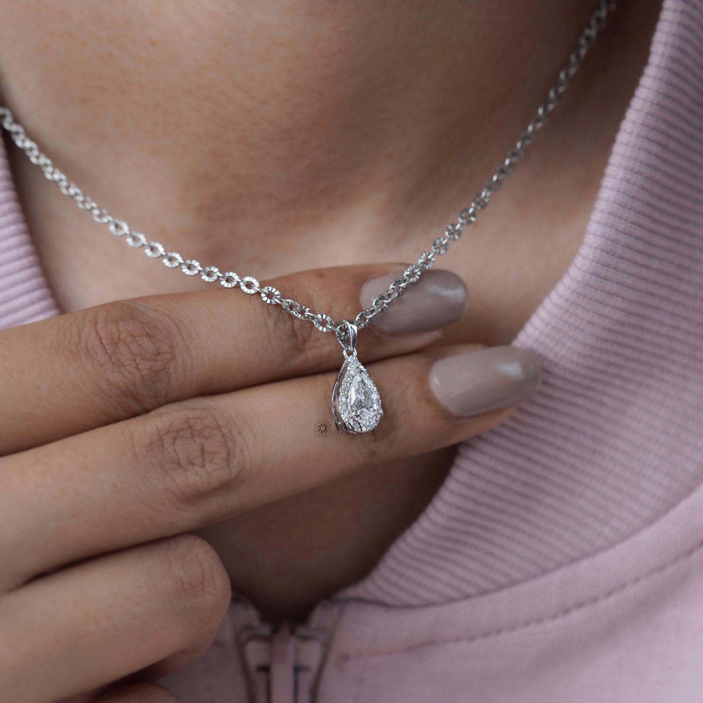 Pear Cut Lab Grown Diamond Wedding Pendant with Halo Setting for Womens Gift