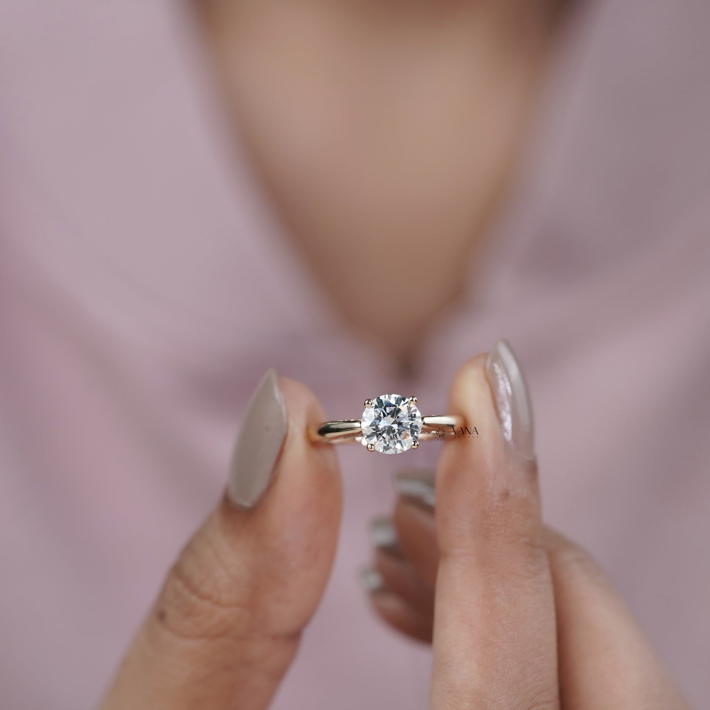 Round Cut Lab Grown Diamond Solitaire Engagement Ring in 14K Solid Gold