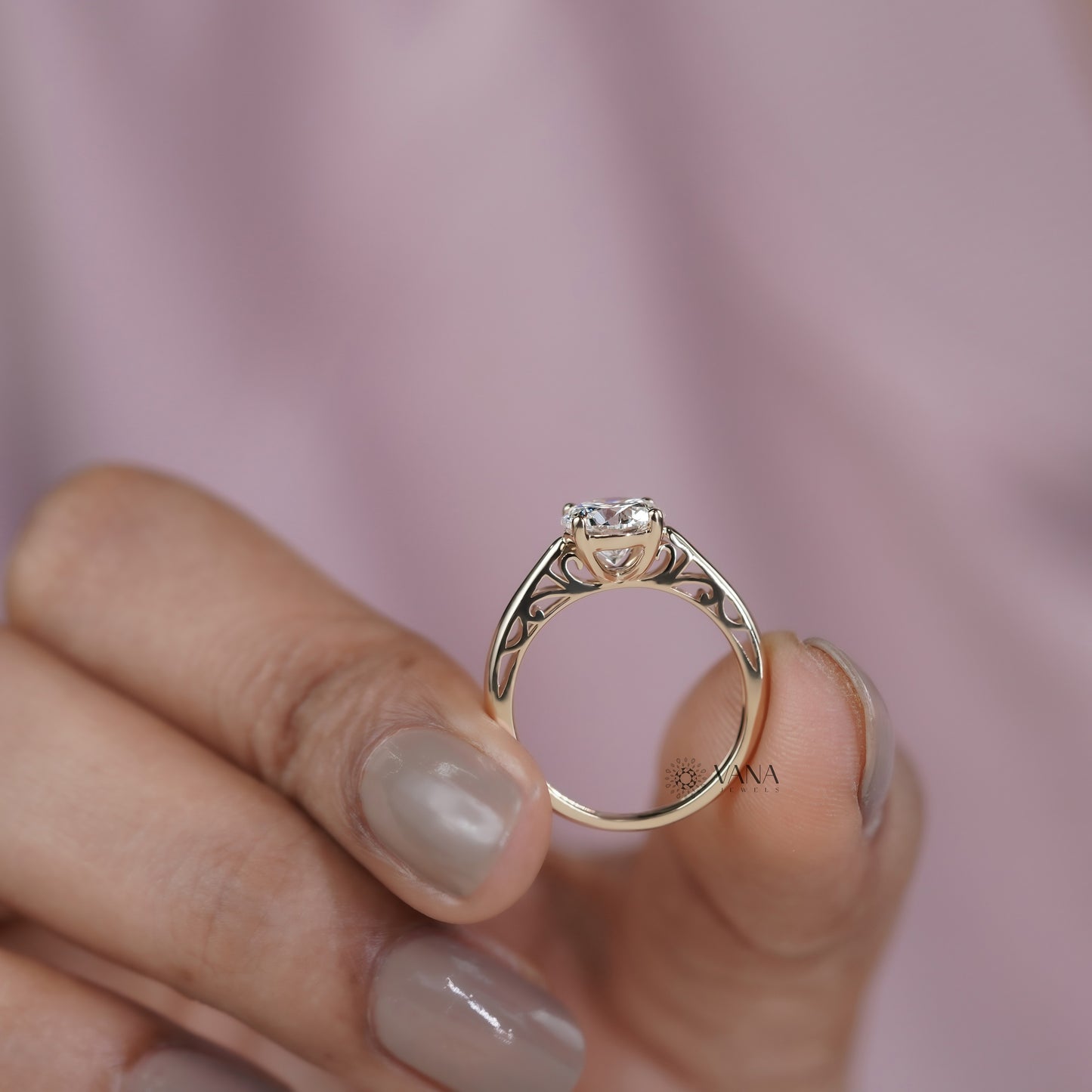 Round Cut Lab Grown Diamond Solitaire Engagement Ring in 14K Solid Gold