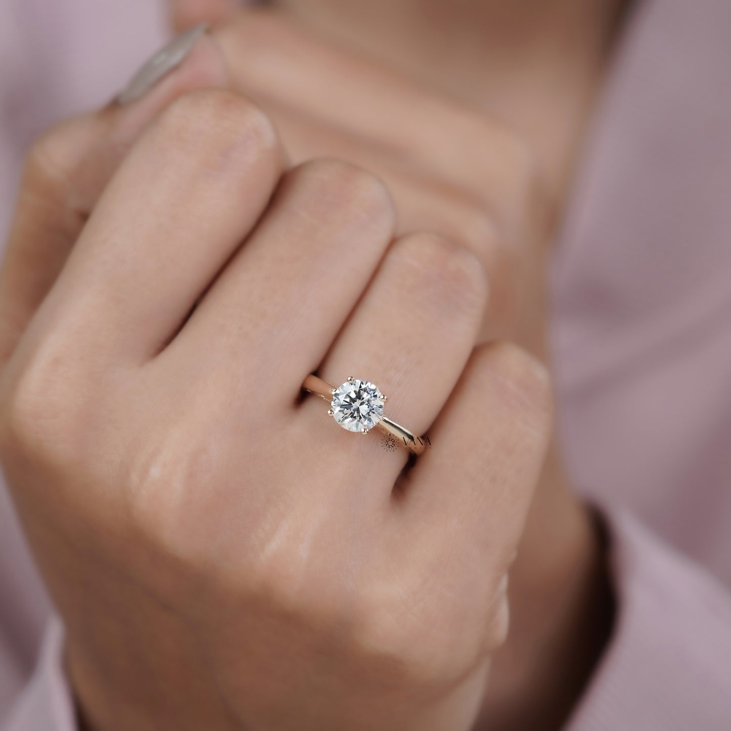 Round Cut Lab Grown Diamond Solitaire Engagement Ring in 14K Solid Gold