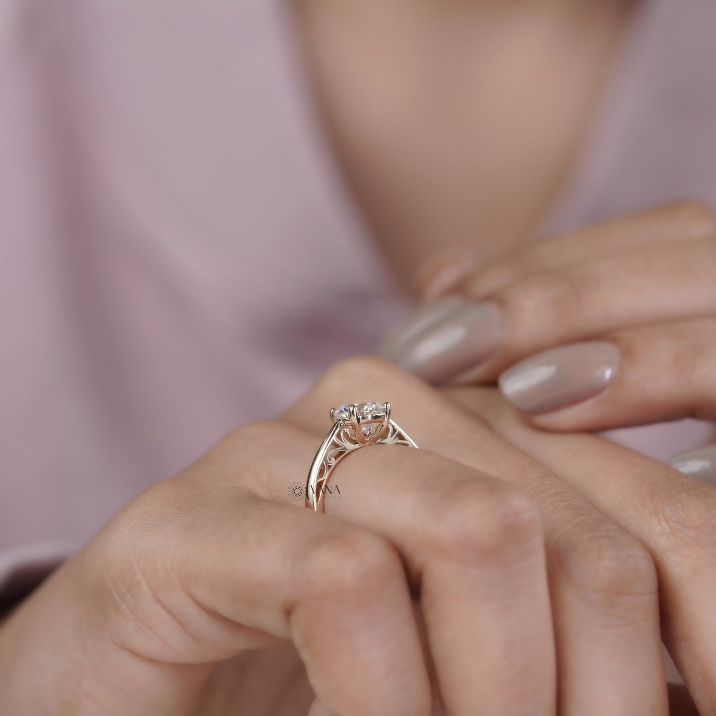 Round Cut Lab Grown Diamond Solitaire Engagement Ring in 14K Solid Gold