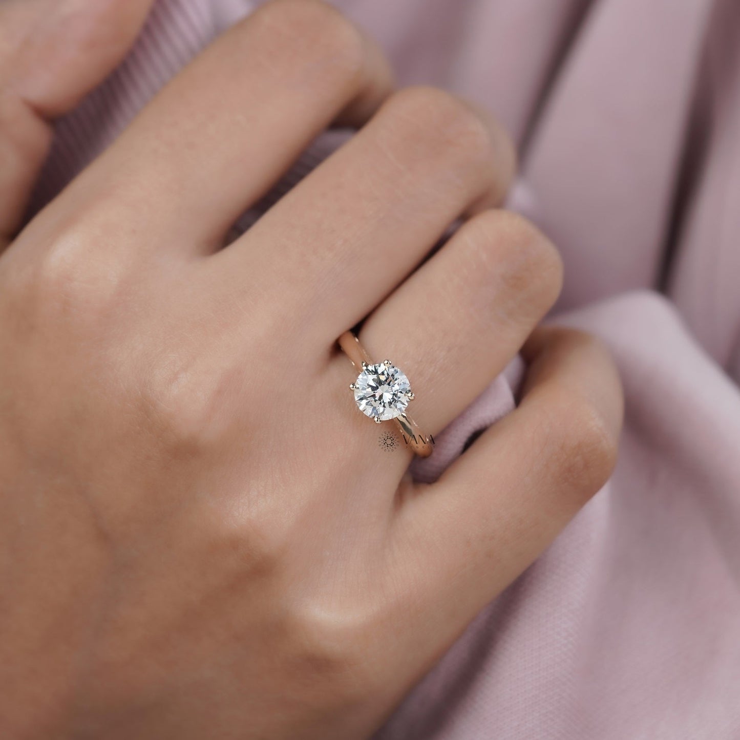 Round Cut Lab Grown Diamond Solitaire Engagement Ring in 14K Solid Gold