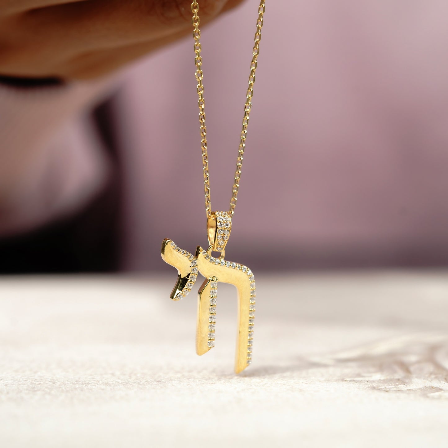 Jewish Chai Lab Grown Diamond Pendant with Round Cut Diamonds in Pave Setting