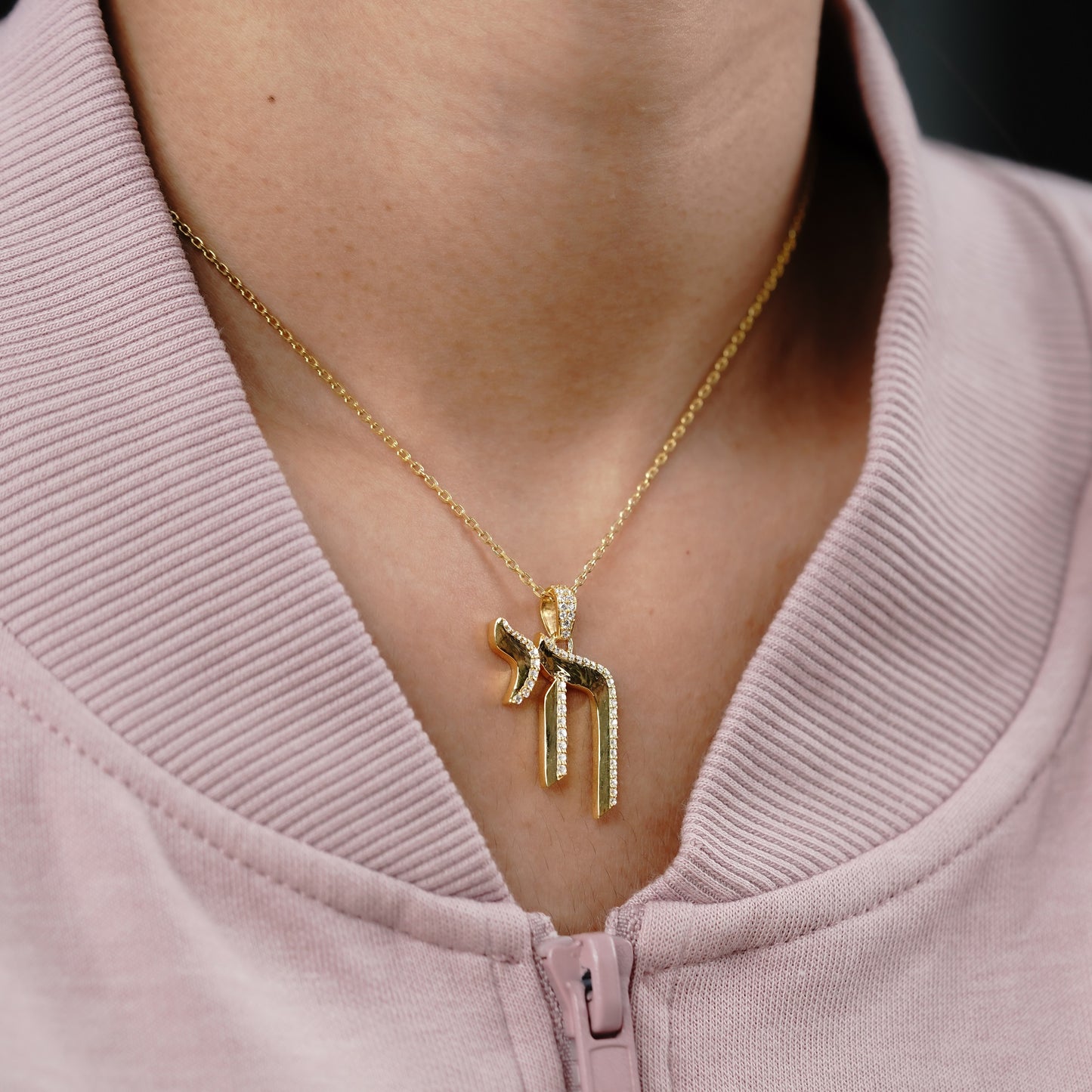 Jewish Chai Lab Grown Diamond Pendant with Round Cut Diamonds in Pave Setting