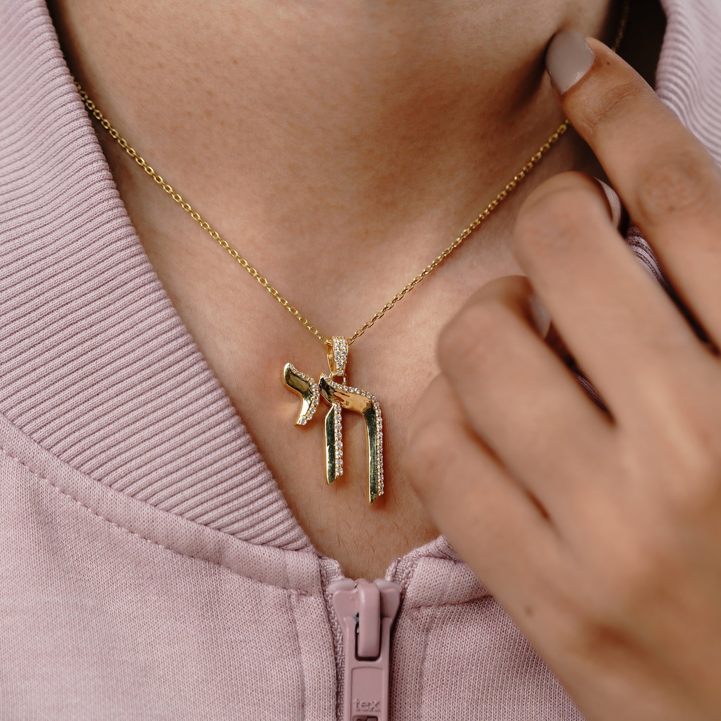 Jewish Chai Lab Grown Diamond Pendant with Round Cut Diamonds in Pave Setting