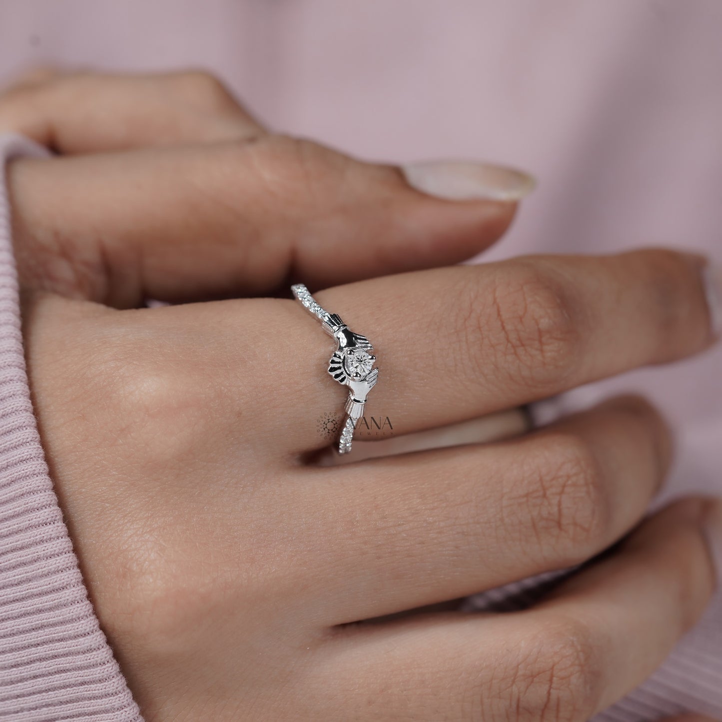 Claddagh Ring for Women, Lab Grown Diamond Engagement Ring in White Gold