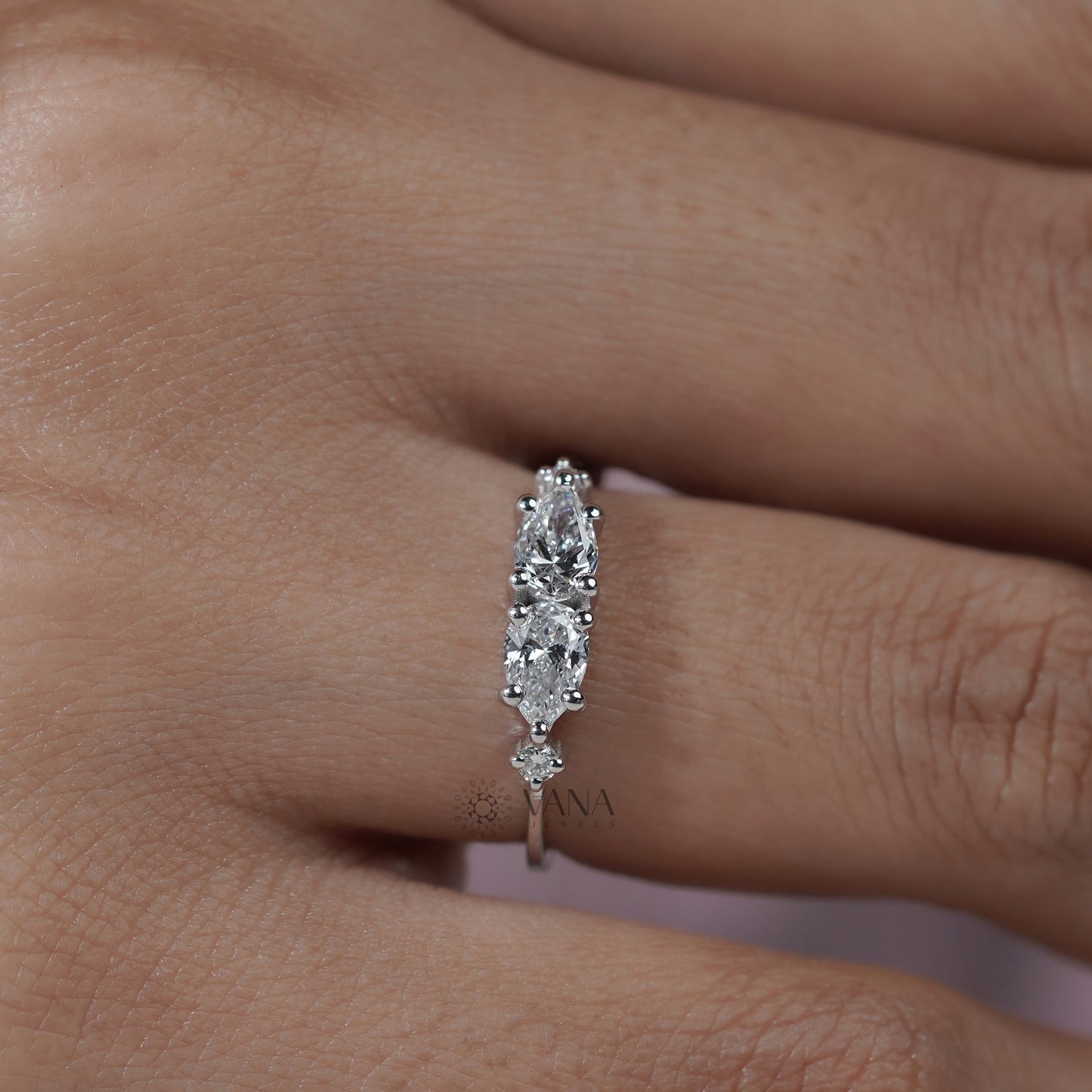 East West Pear Cut Lab Grown Diamond Four Stone Ring in 18K White Gold