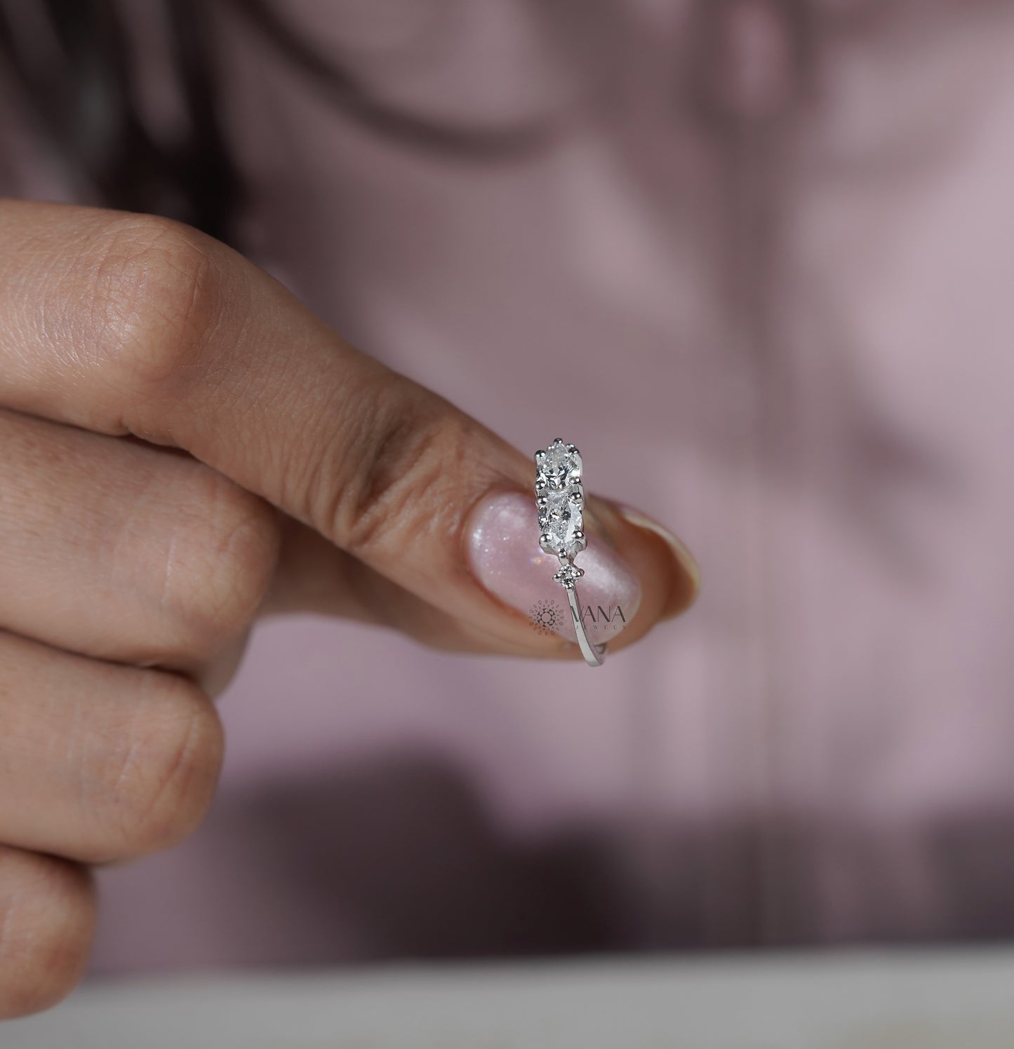 East West Pear Cut Lab Grown Diamond Four Stone Ring in 18K White Gold