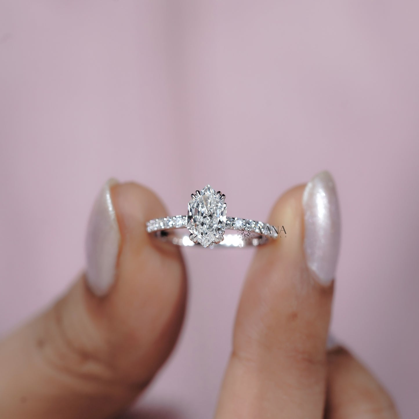 Dutch Marquise Cut Lab Grown Diamond Engagement Ring with Double Claw Prongs