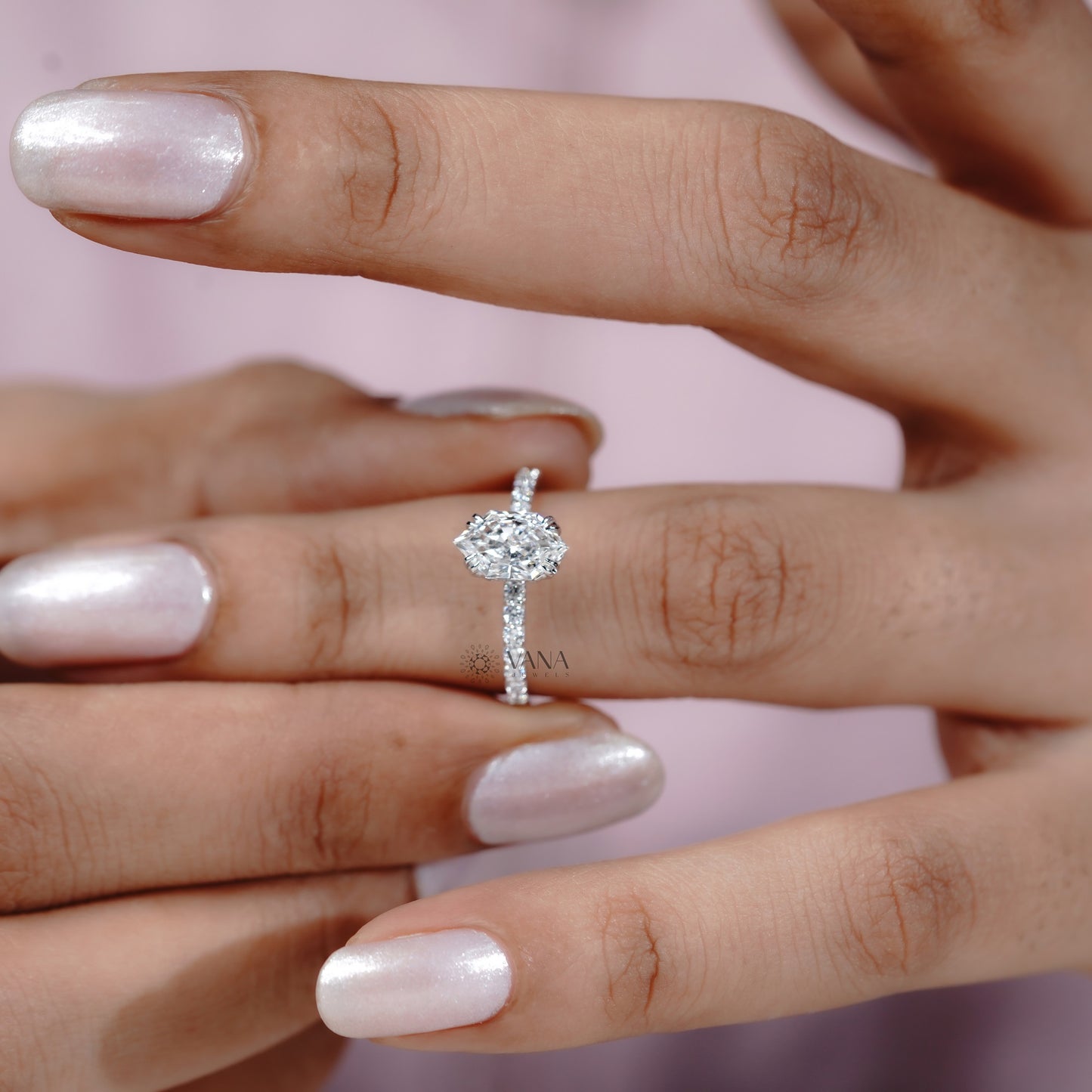 Dutch Marquise Cut Lab Grown Diamond Engagement Ring with Double Claw Prongs