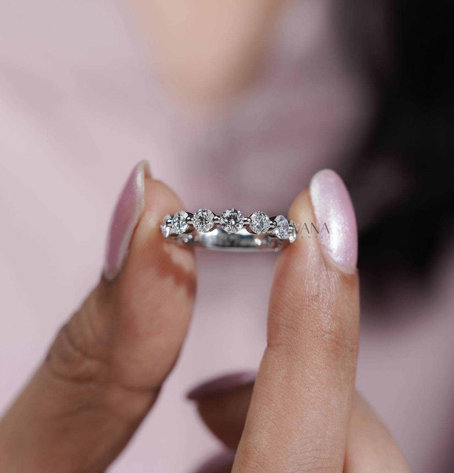 Round Cut Lab Grown Diamond Eternity Wedding Band, Stackable Matching Jewelry