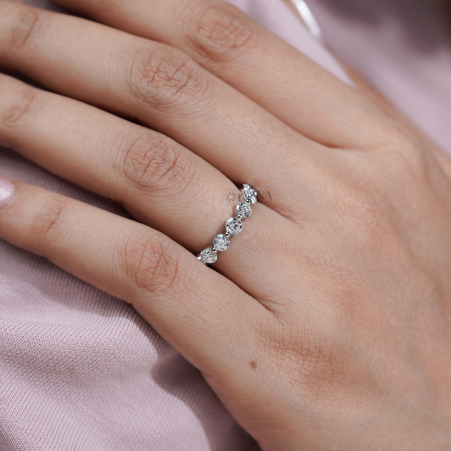 Round Cut Lab Grown Diamond Eternity Wedding Band, Stackable Matching Jewelry