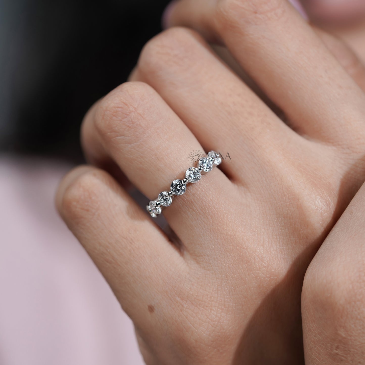 Round Cut Lab Grown Diamond Eternity Wedding Band, Stackable Matching Jewelry