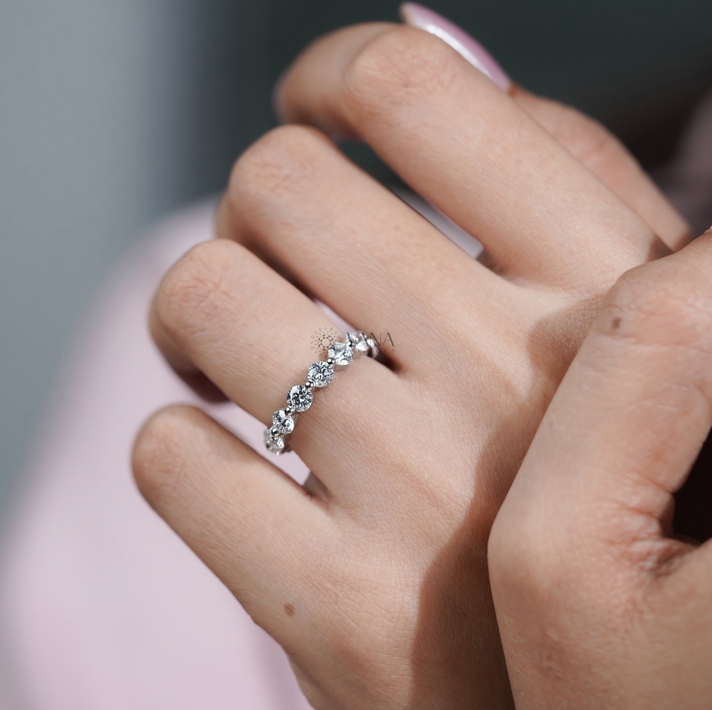 Round Cut Lab Grown Diamond Eternity Wedding Band, Stackable Matching Jewelry