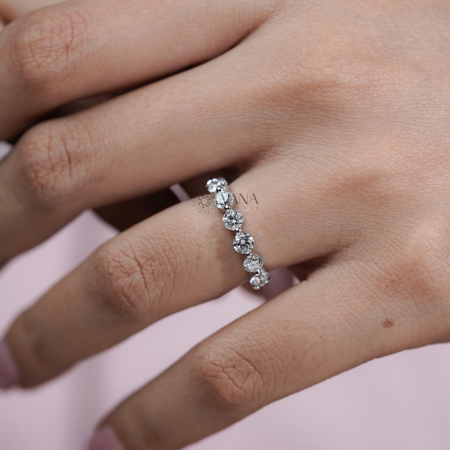 Round Cut Lab Grown Diamond Eternity Wedding Band, Stackable Matching Jewelry