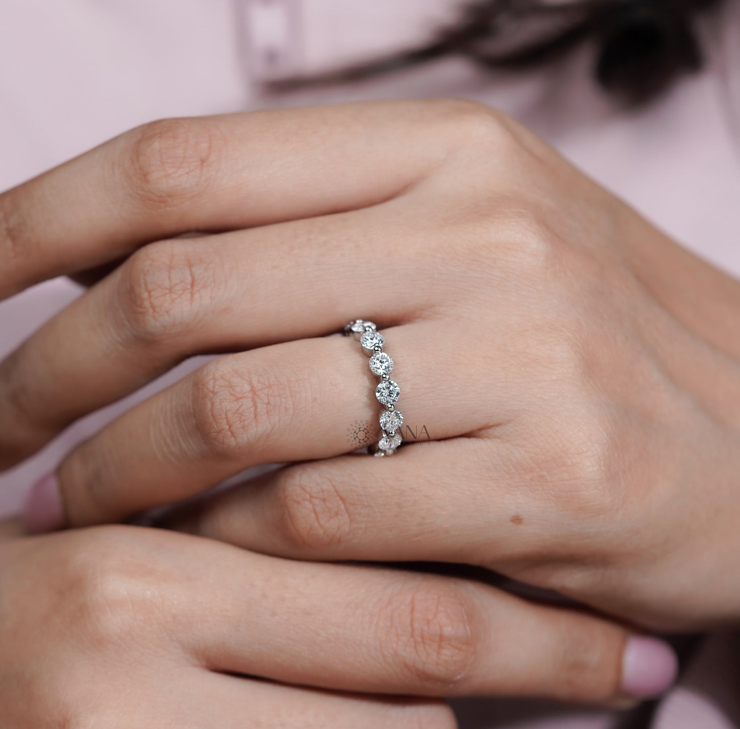 Round Cut Lab Grown Diamond Eternity Wedding Band, Stackable Matching Jewelry