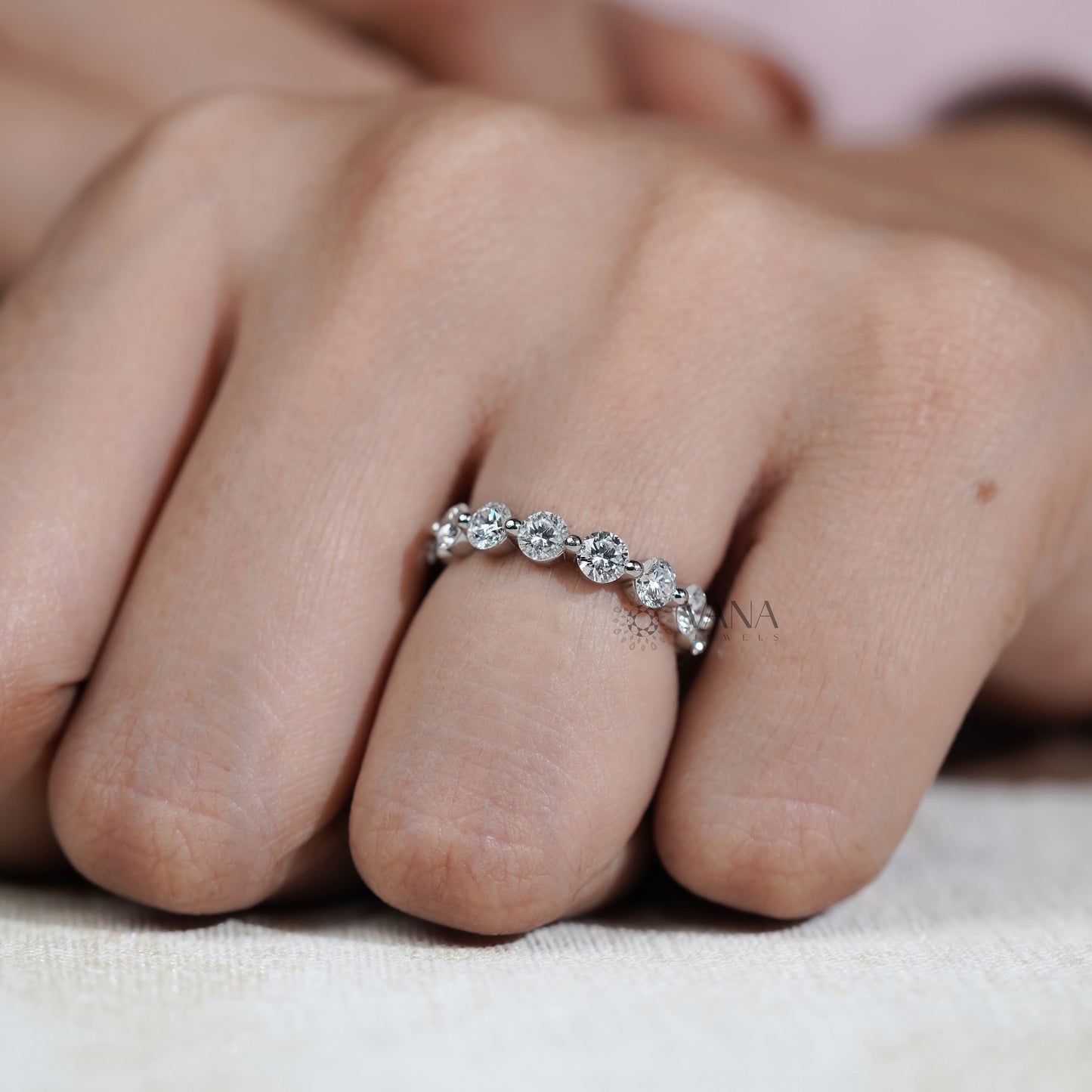 Round Cut Lab Grown Diamond Eternity Wedding Band, Stackable Matching Jewelry