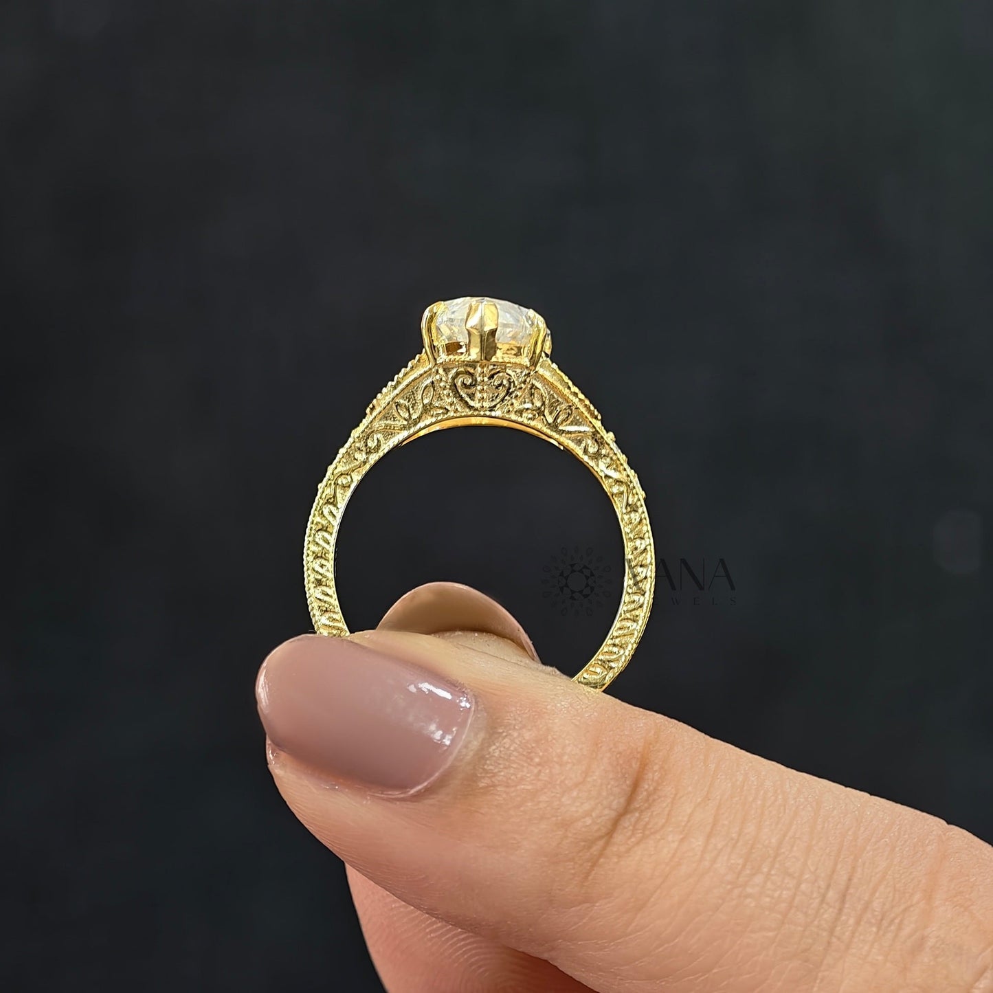 Marquise Cut Lab-Grown Diamond Engagement Ring, Yellow Gold Art Deco Cluster Setting
