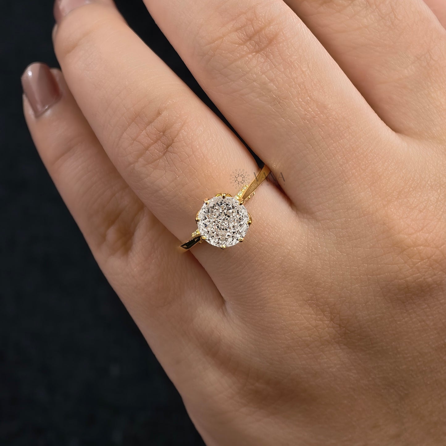 Portuguese Cut Moissanite Solitaire Engagement Ring with Cathedral Setting