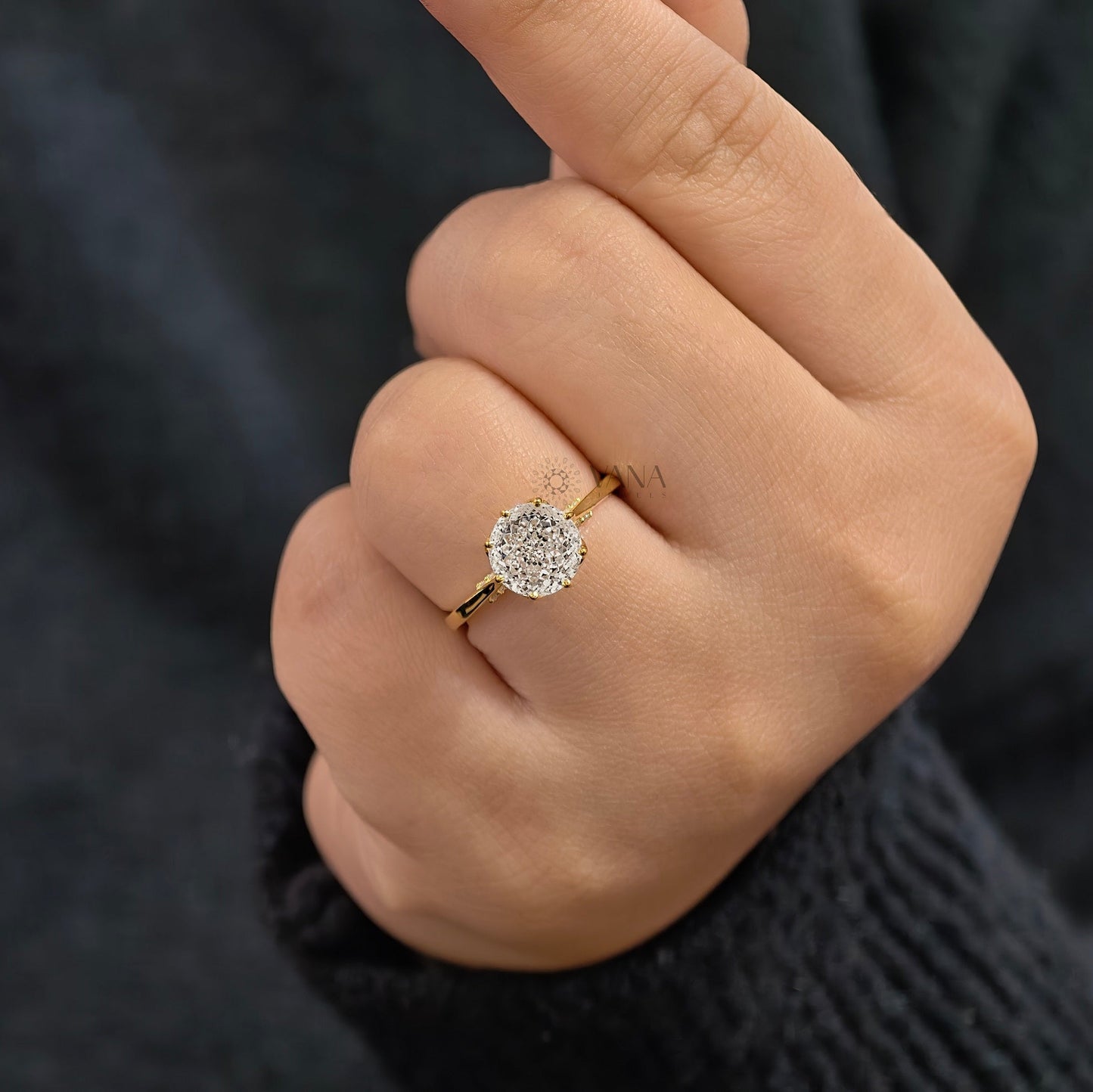 Portuguese Cut Moissanite Solitaire Engagement Ring with Cathedral Setting