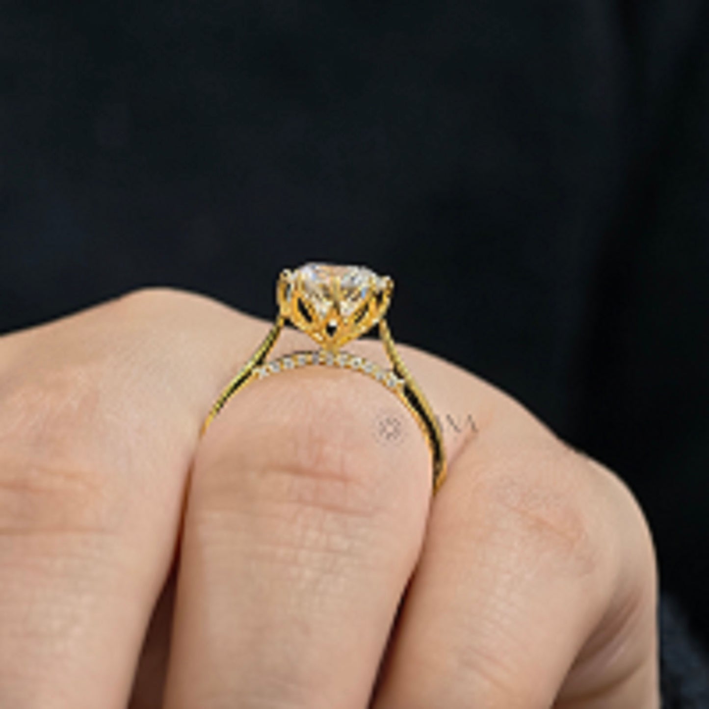 Portuguese Cut Moissanite Solitaire Engagement Ring with Cathedral Setting