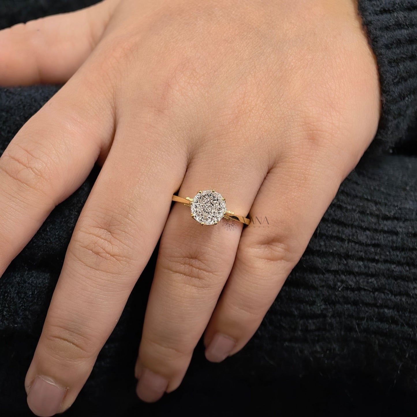 Portuguese Cut Moissanite Solitaire Engagement Ring with Cathedral Setting