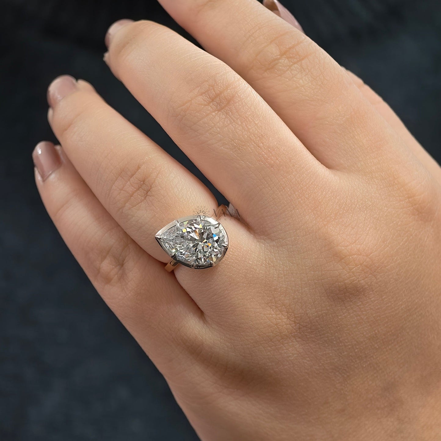 Pear Cut Moissanite Ring, Bezel Set Solitaire Engagement Ring for Women