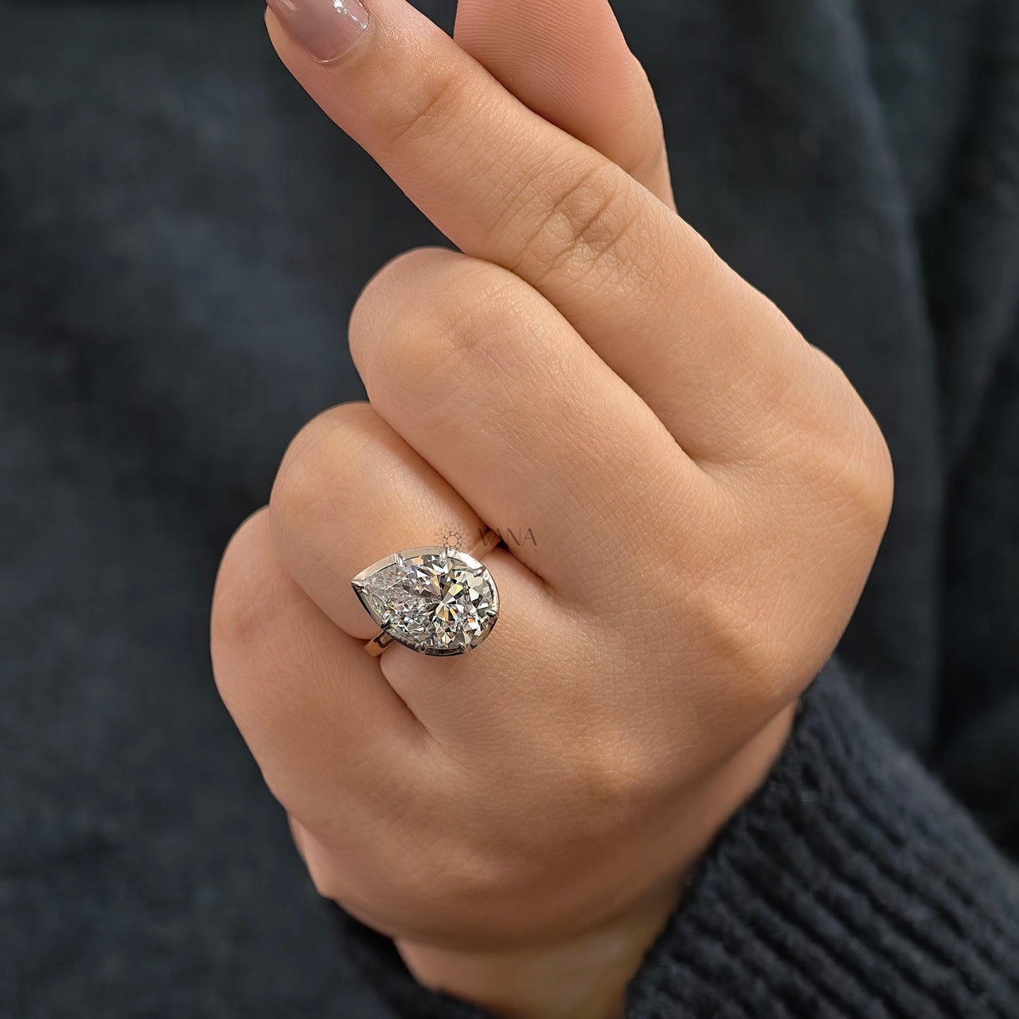 Pear Cut Moissanite Ring, Bezel Set Solitaire Engagement Ring for Women