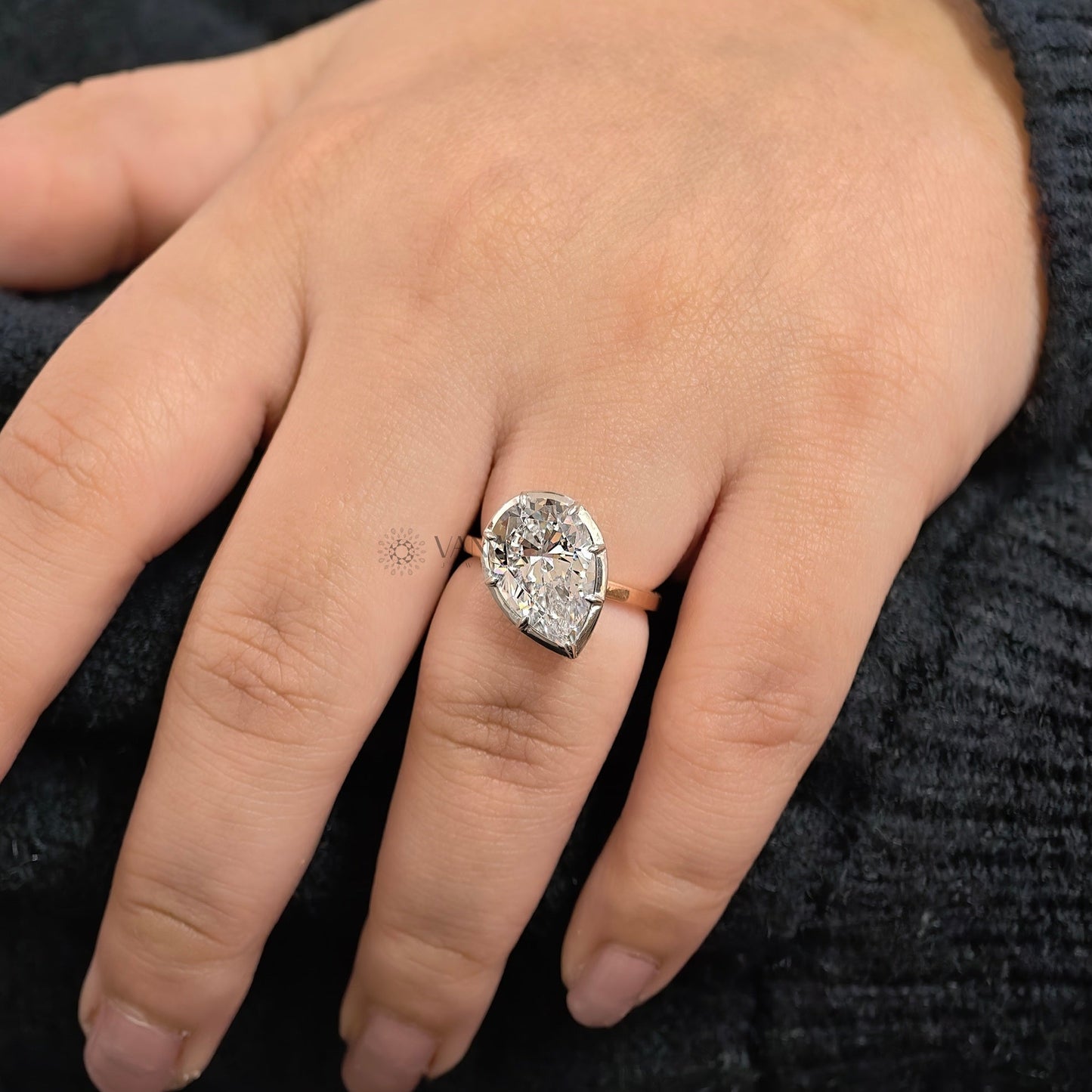 Pear Cut Moissanite Ring, Bezel Set Solitaire Engagement Ring for Women