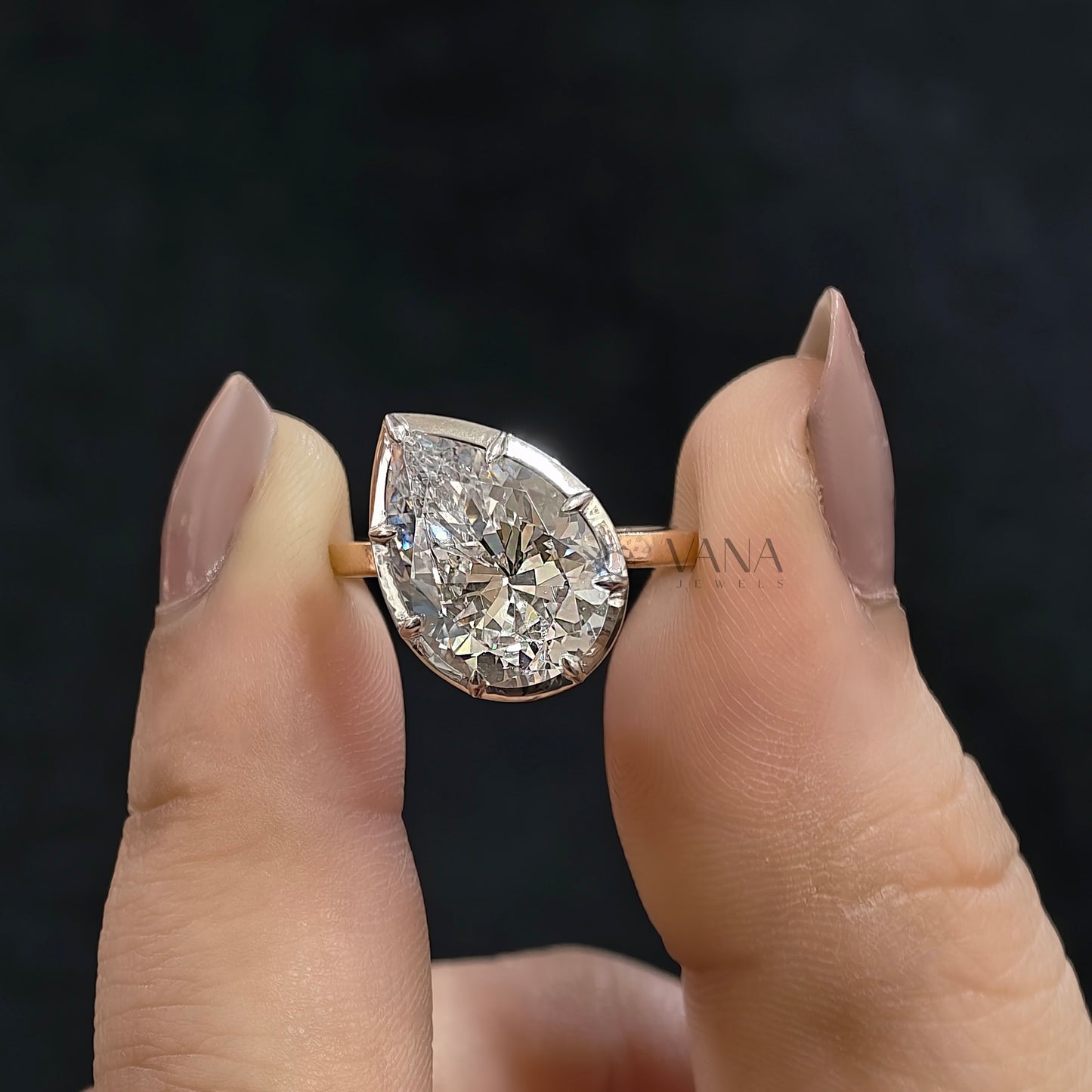 Pear Cut Moissanite Ring, Bezel Set Solitaire Engagement Ring for Women