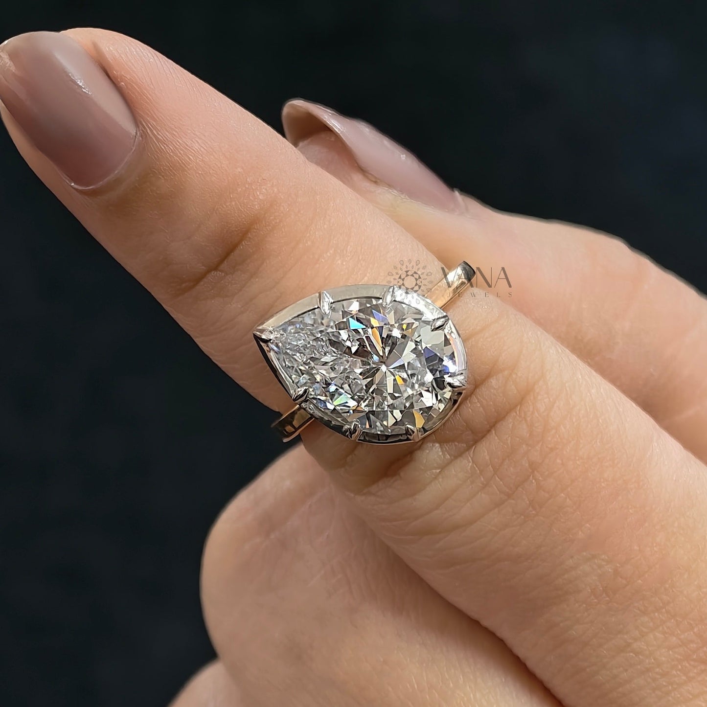 Pear Cut Moissanite Ring, Bezel Set Solitaire Engagement Ring for Women