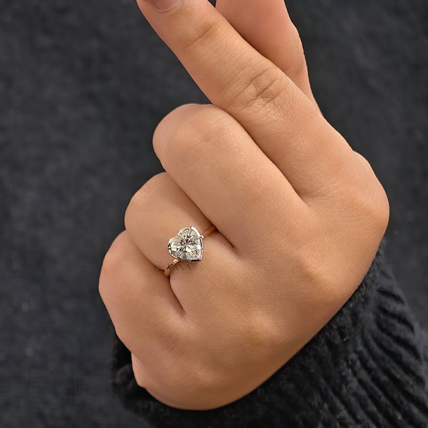 Heart Shape Moissanite Georgian Bezel Set Solitaire Engagement Ring