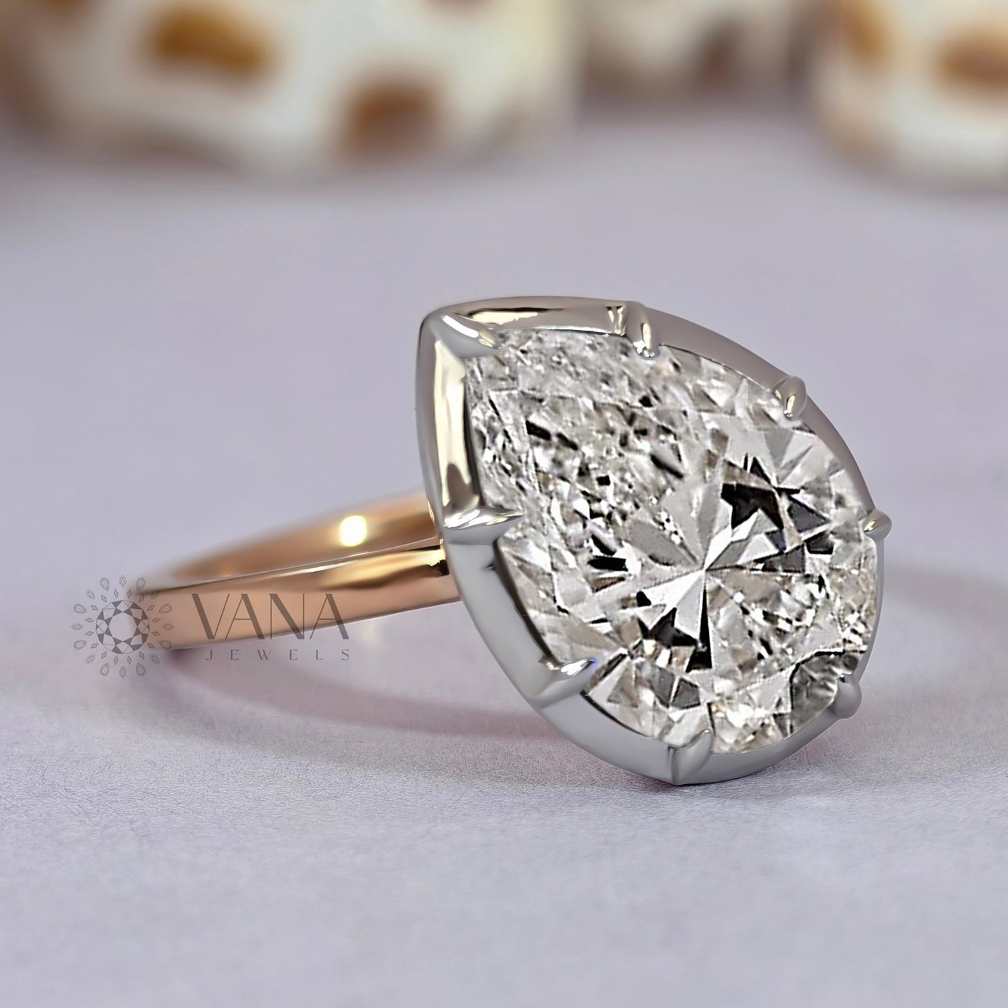Pear Cut Moissanite Ring, Bezel Set Solitaire Engagement Ring for Women