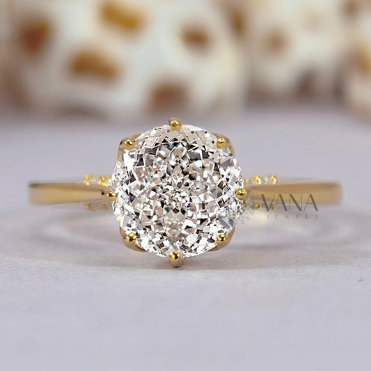 Portuguese Cut Moissanite Solitaire Engagement Ring with Cathedral Setting