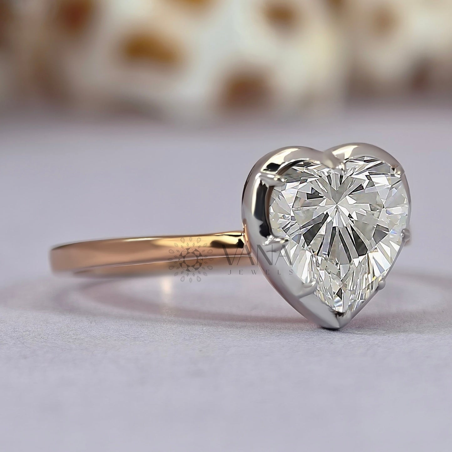 Heart Shape Moissanite Georgian Bezel Set Solitaire Engagement Ring