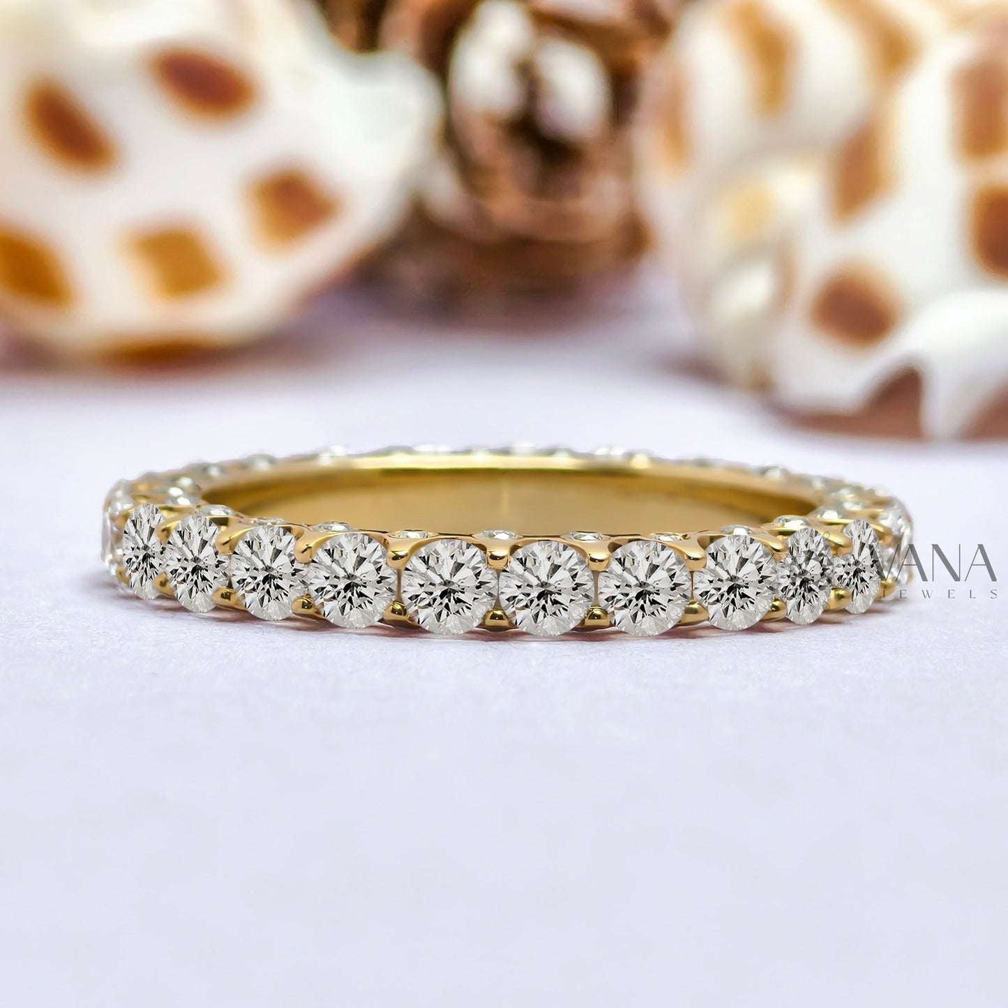Round Cut Moissanite Full Eternity Wedding Band with Three Side Stones
