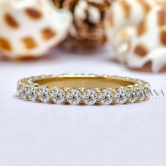 Round Cut Moissanite Full Eternity Wedding Band with Three Side Stones