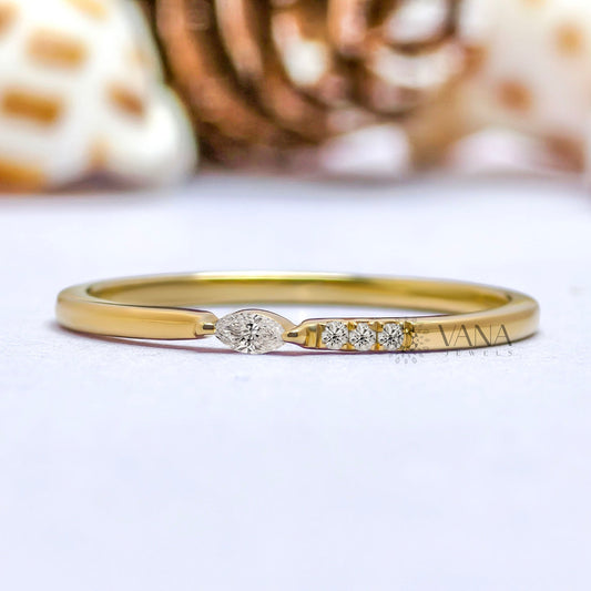 Marquise and Round Cut Moissanite Stackable Wedding Band in Yellow Gold